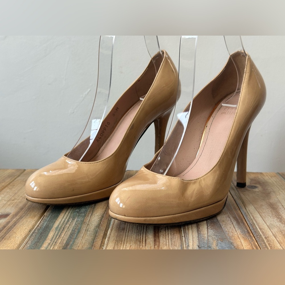 Stuart Weizmann Platswoo Nude Patent Platform Pump Women's Size 6.5 M